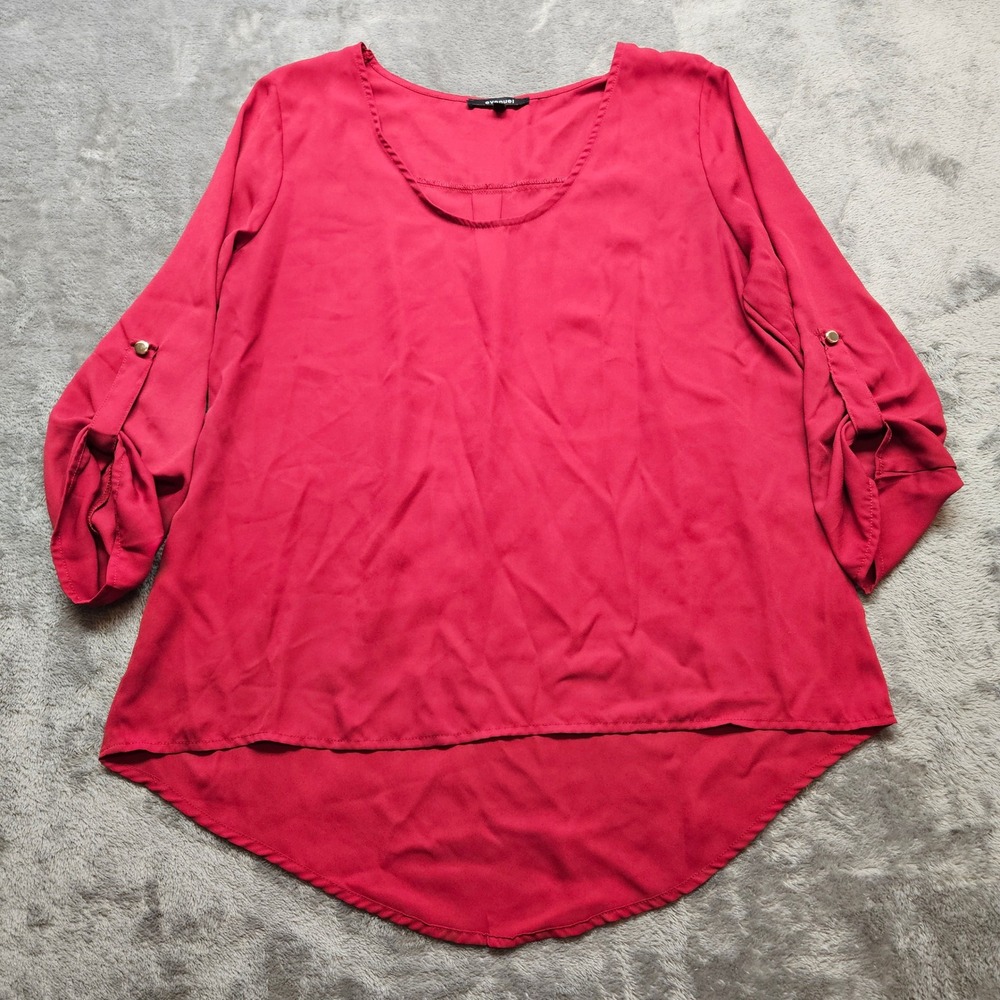 Evenuel Burgundy Red Roll Tab Sleeve High‎ Low Blouse Womens Large Boho